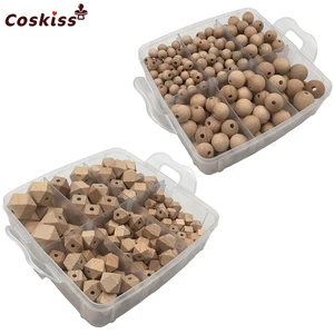 Деревянный Прорезыватель для зубов, 2 коробки, бук, геометрические шестигранные круглые бусины, деревянный зажим для соски-пустышки, детское ожерелье для прорезывания зубов, аксессуары