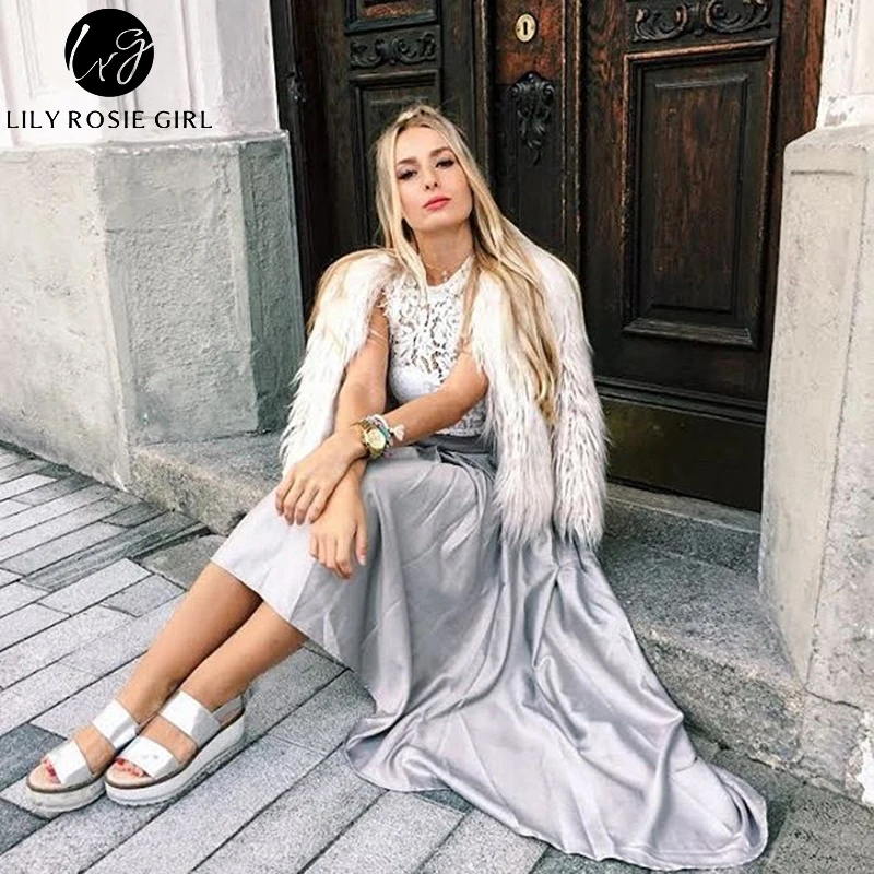 Элегантные Асимметричные Длинные Сатиновые юбки макси с оборками для женщин