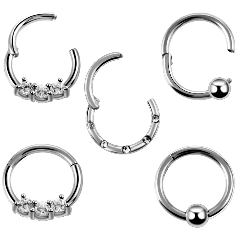 

1PC 16G Steel Segment Hinged Rings with Crystal Piercing Nariz Septum Clicker Labret Rings Nose Earrings Piercings Body Jewelry