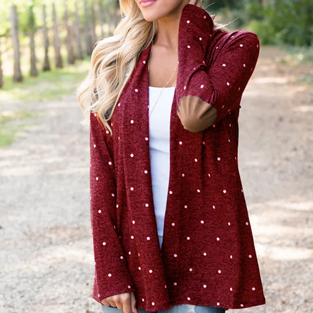 Colorful Dots Print cardigans Loose sweater Casual Long Sleeve Jumper Top Sweater Mujer 2018 Women Patchwork long Coat |