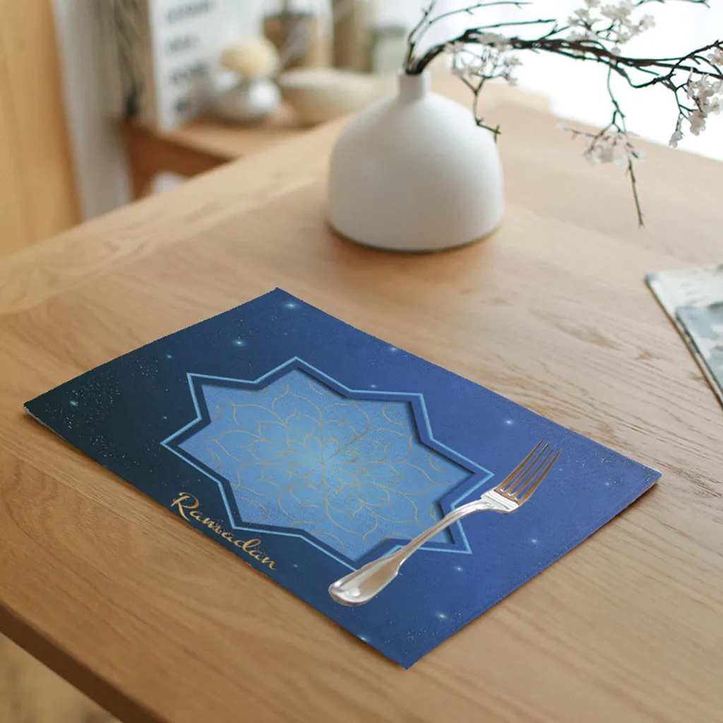 Лен Ramadan луны и звезд Мубарак коврики под посуду на стол Салфетки сервировочные