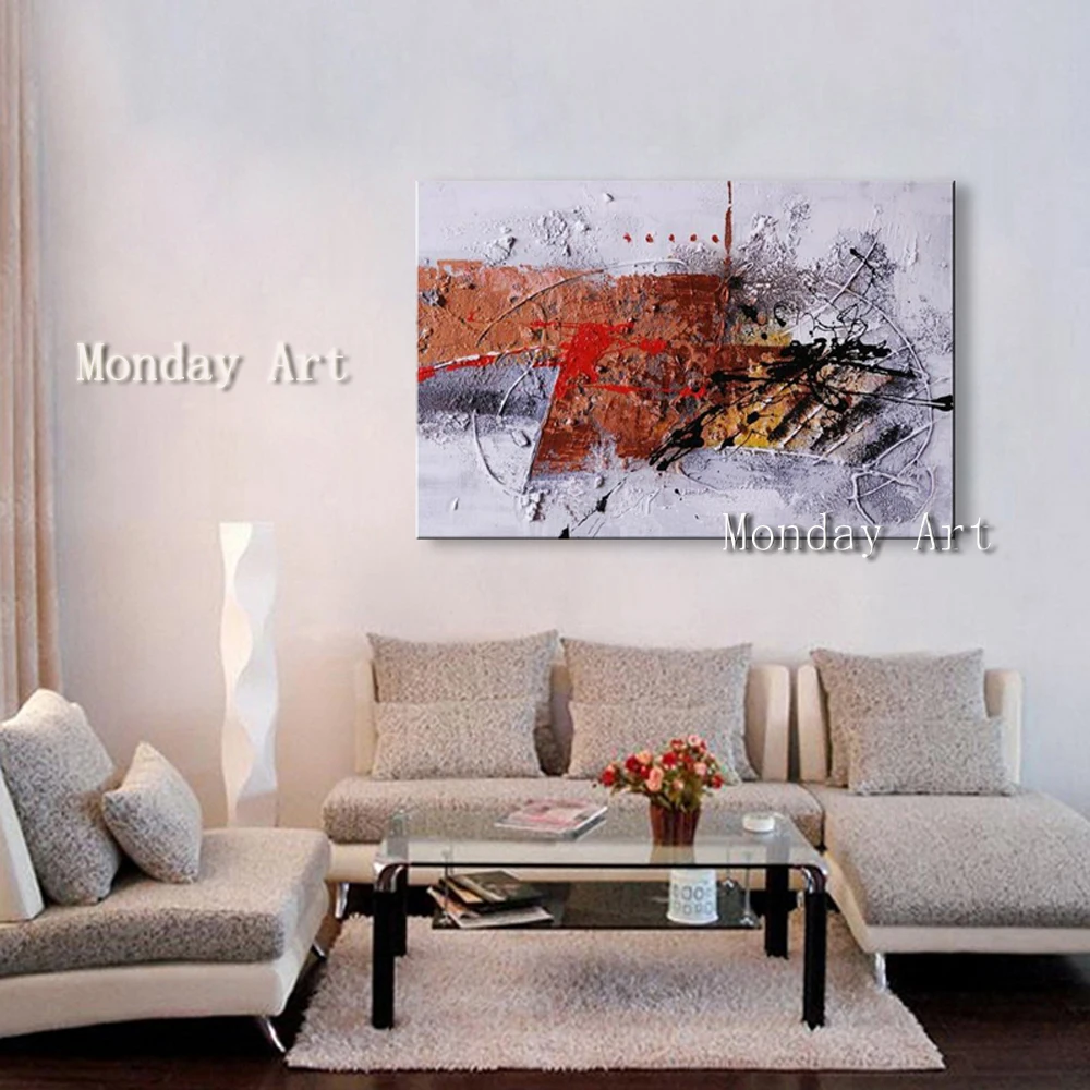 

Pop art Hand Painted Abstract Oil Paintings Wall Art Canvas painting Red White Geometric Artwork wall picture For Living Room