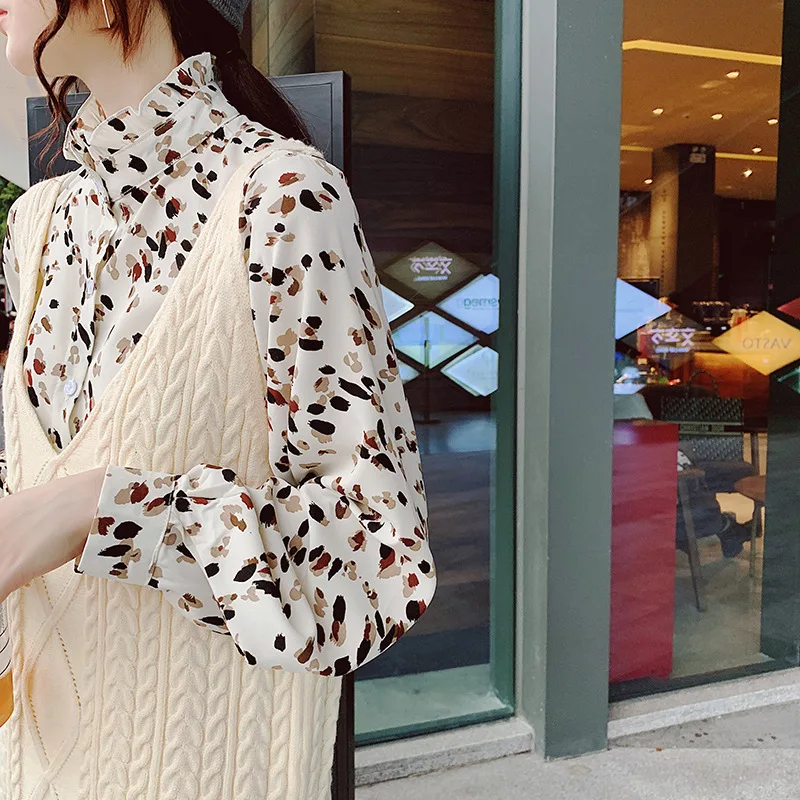 Женский костюм Ellacey Весенняя блузка с длинным рукавом и принтом + Трикотажный