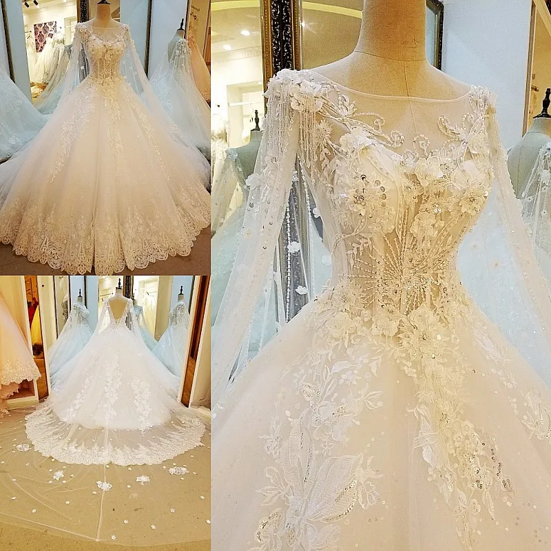 LS36759 Ivory Lace Princess Wedding Dresses Pearls Diamond Luxury Newest Bridal Gowns 2017 Vestido De Noiva Real Photos | Свадьбы и
