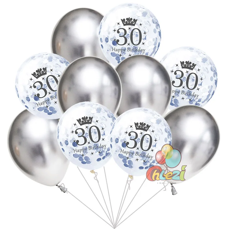 10 шт. 18th 21st 30th 40th 50th 60th День рождения воздушный шар "Конфетти" цвет серебристый, золотой круглый, из латекса globos украшение на годовщину расходные материалы