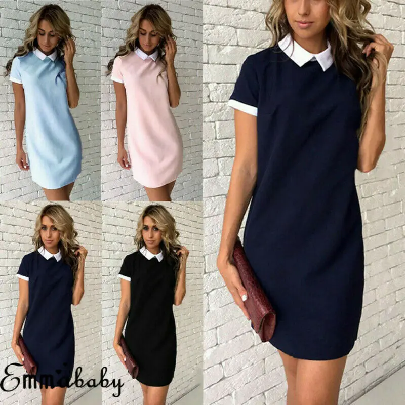 Femme 2019 повседневные женские модные короткие рукава Питер Пэн воротник