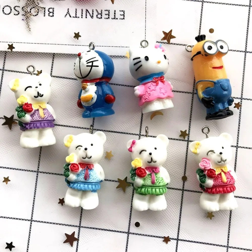 Микс 10 шт 3D Kawaii мультфильм Кукла Смола брелок с подвесками ожерелье подарок DIY |
