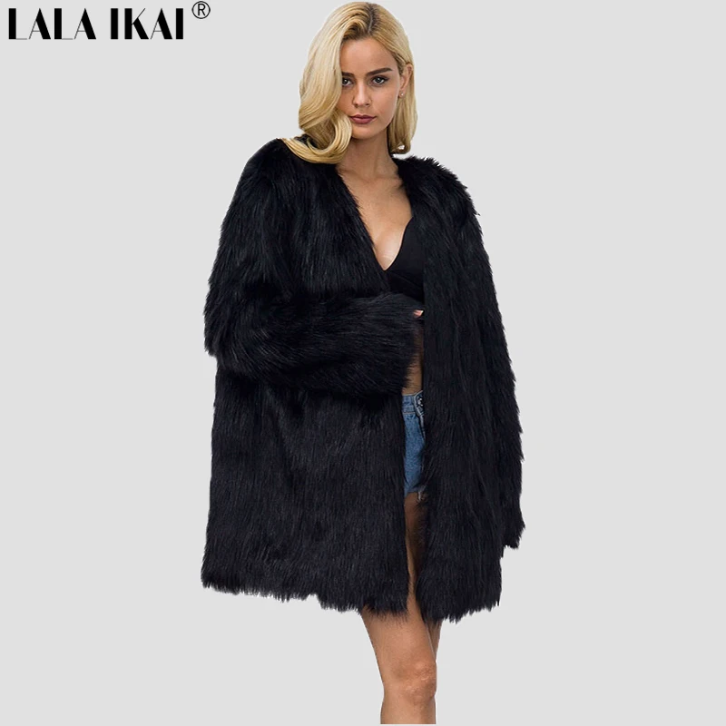 2017 Lala IKAI Для женщин пикантные зимние длинные Искусственный мех пальто парка V
