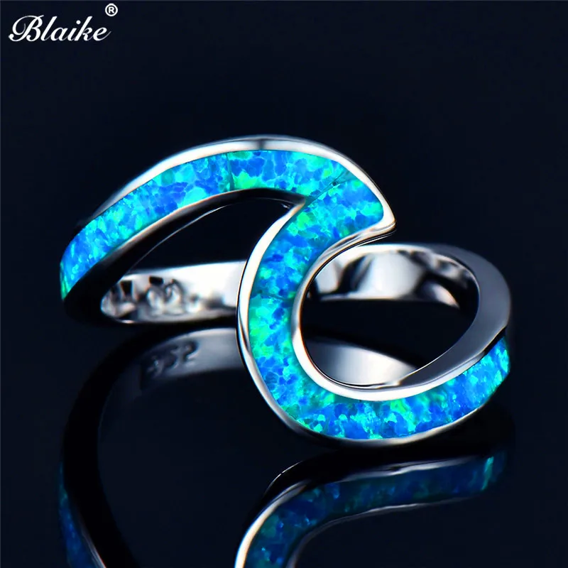 Blaike 925 пробы серебряные кольца для женщин простой синий/зеленый/оранжевый огненный опал кольцо ювелирные изделия Свадебные подарки подруге
