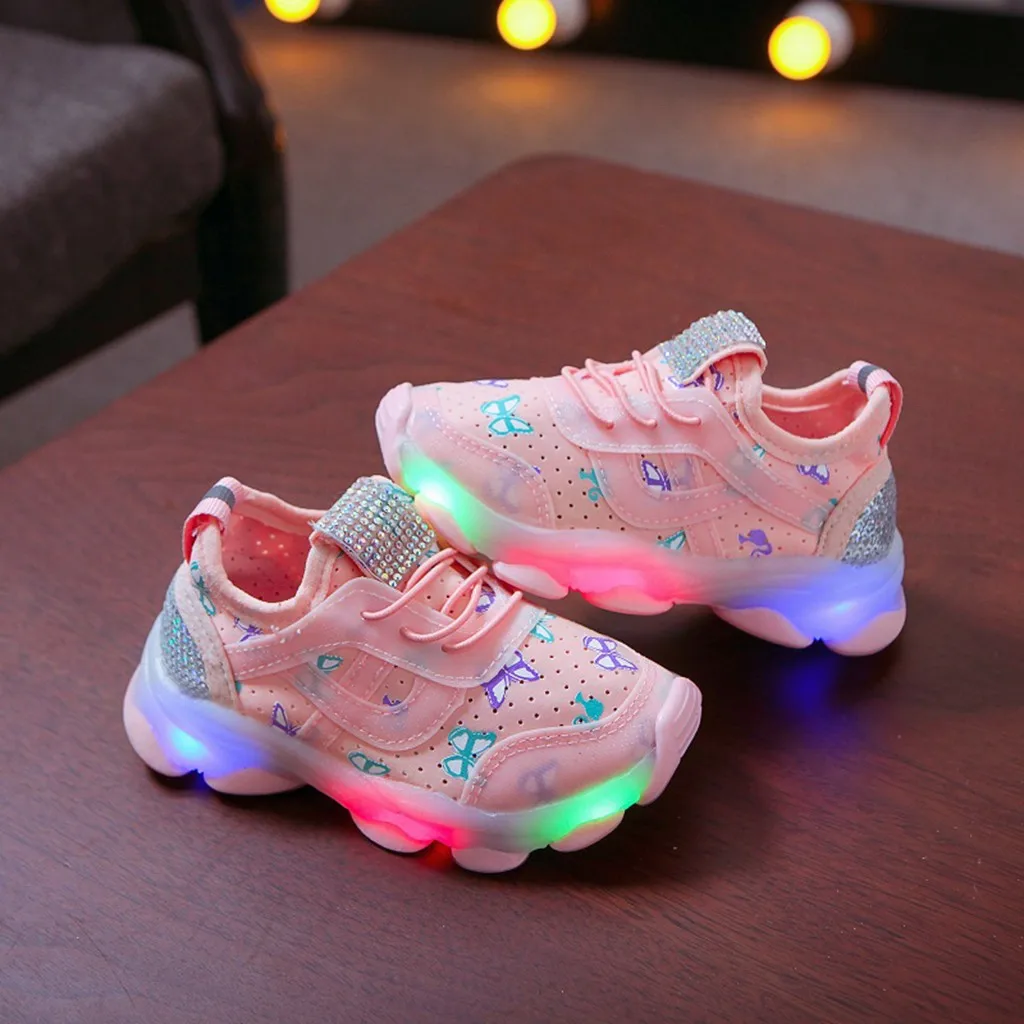 Children 2019 summer kids shoes Baby Butterfly Crystal Led Luminous breathable Sport running for girls shoe Sneakers Shoes | Детская