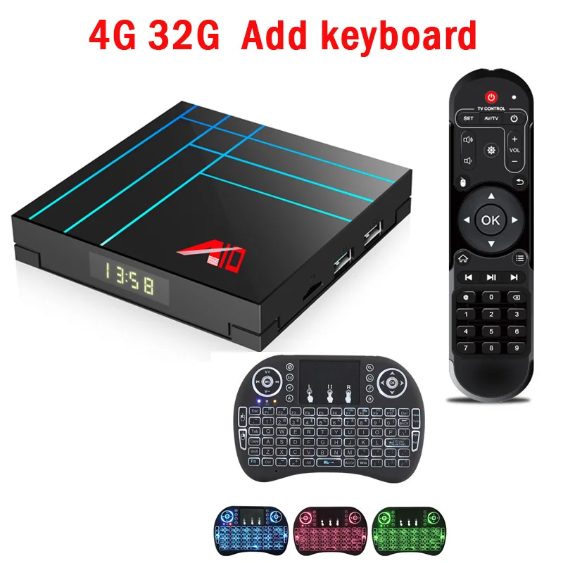 A10 Smart Tv Box Android 9,0 4 Гб 64 Гб Rockchip RK3318 четырехъядерный Wifi H.265 Youtube 4K HDR медиаплеер Google Play телеприставка - Цвет: 4G 32G Add keyboard