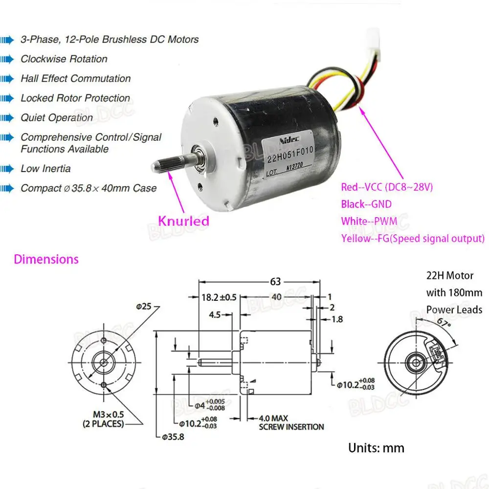 NIDEC 22H051F 12 V 24 V с бесщеточным двигателем постоянного тока мотор моментоемкий двойной подшипник ШИМ BLDC мотор