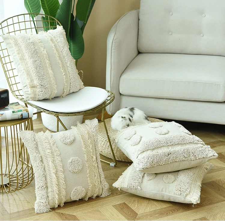 Tufted Pillow Cover Boho Cushion 100% Cotton Wedding Home Decor Custom Size and Color 45X45CM/40CMRD | Дом и сад