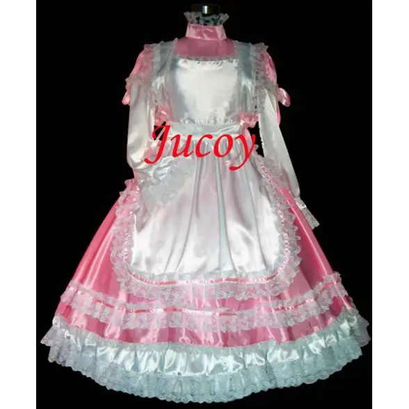 Сексуальная горничная Сисси атласное розовое платье с замком униформа косплей