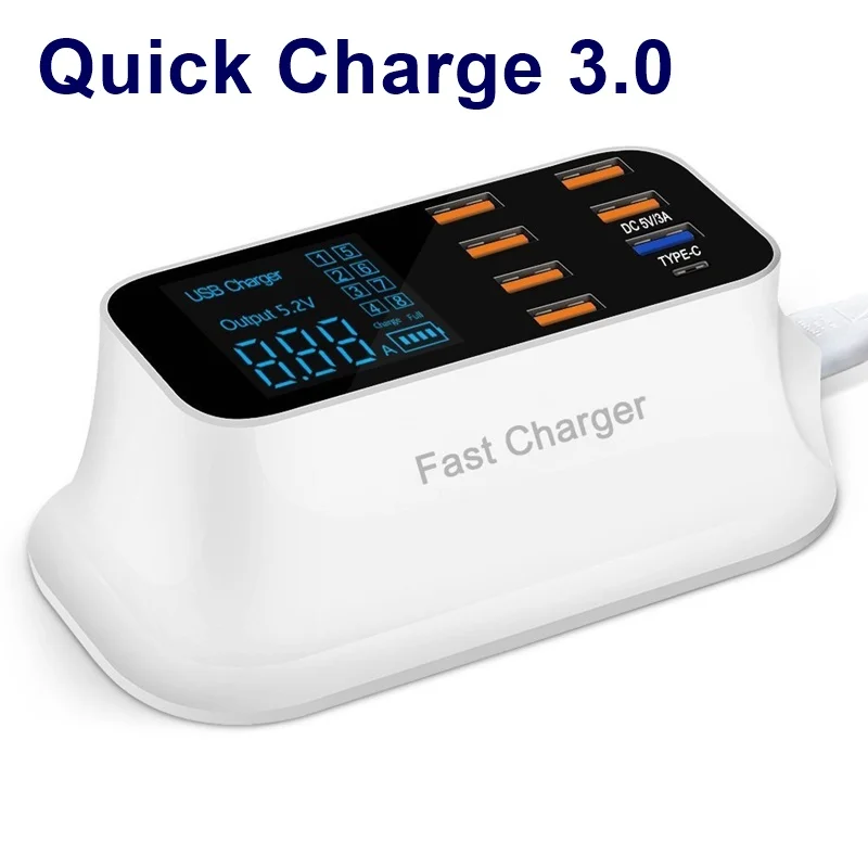 Quick Charger Tongdaytech мульти быстрое USB зарядное устройство 8 портов Быстрая зарядка 3,0 светодиодный дисплей USB зарядная станция для телефона Cargador порт atil зарядное устройство - Тип штекера: Quick Charger