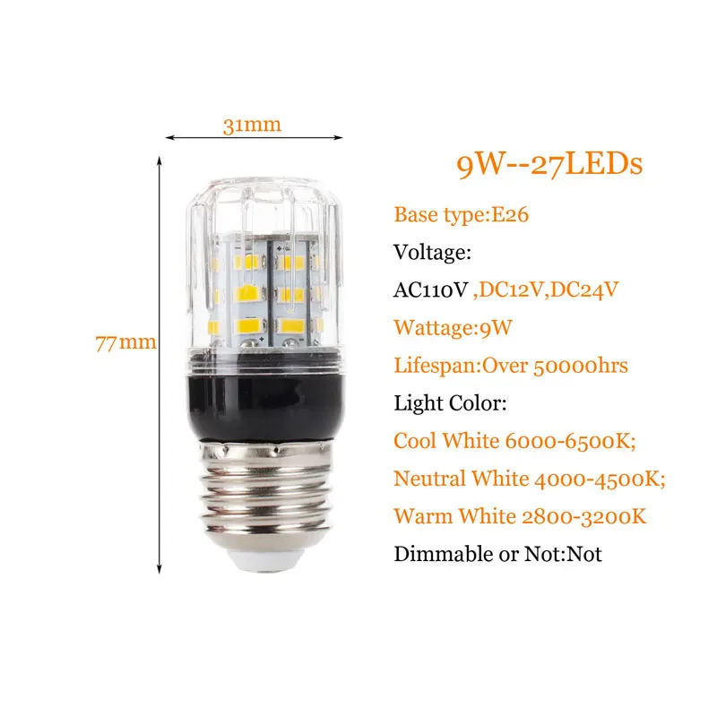 Светодиодный светильник E27 E14 E12 E26 5730SMD 110 В 220 постоянного тока 12 24 в 27 s 7 Вт