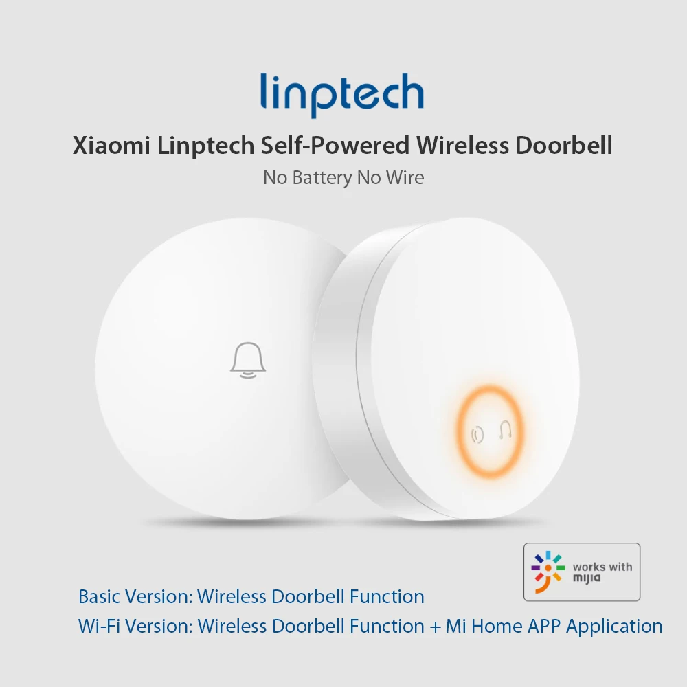 Беспроводной дверной звонок Xiaomi Mijia Linptech Wi-Fi с функцией интеллектуального управления памятью от Mijia 110-240 В переменного тока