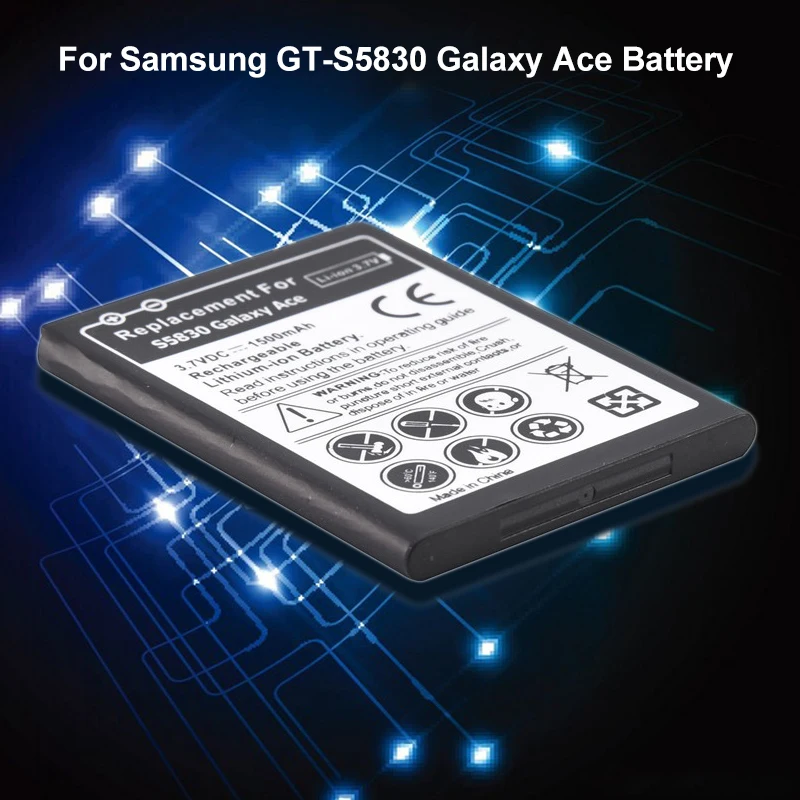 Mobile Phone Battery for Samsung GT-S5830 Galaxy Ace Built-in Li-ion 3.7V 1500mAh Replacement Batteries Bateria | Мобильные телефоны