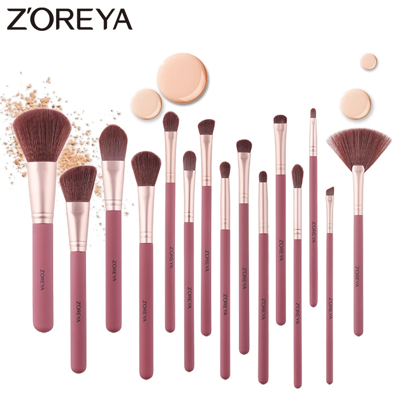 Zoreya 15 шт. цвет красного вина резиновые Краски деревянная ручка кисти для макияжа
