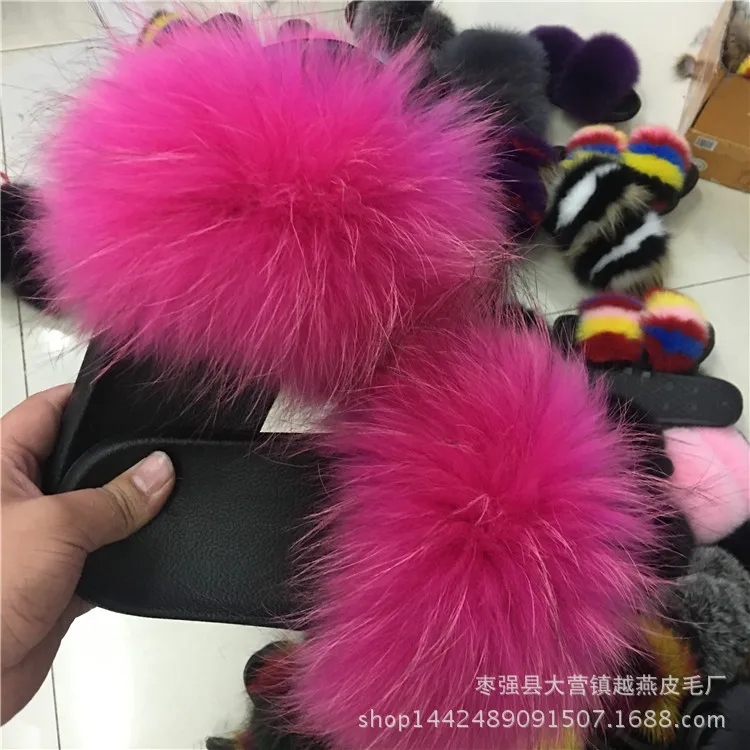 Женские меховые тапочки из лисьего меха домашние пушистые Плюшевые Пушистые