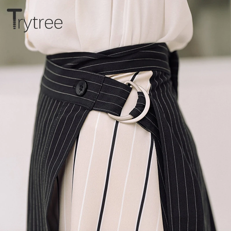 Trytree Лето Осень Женская Полосатая юбка Повседневная полиэфирная хлопковая