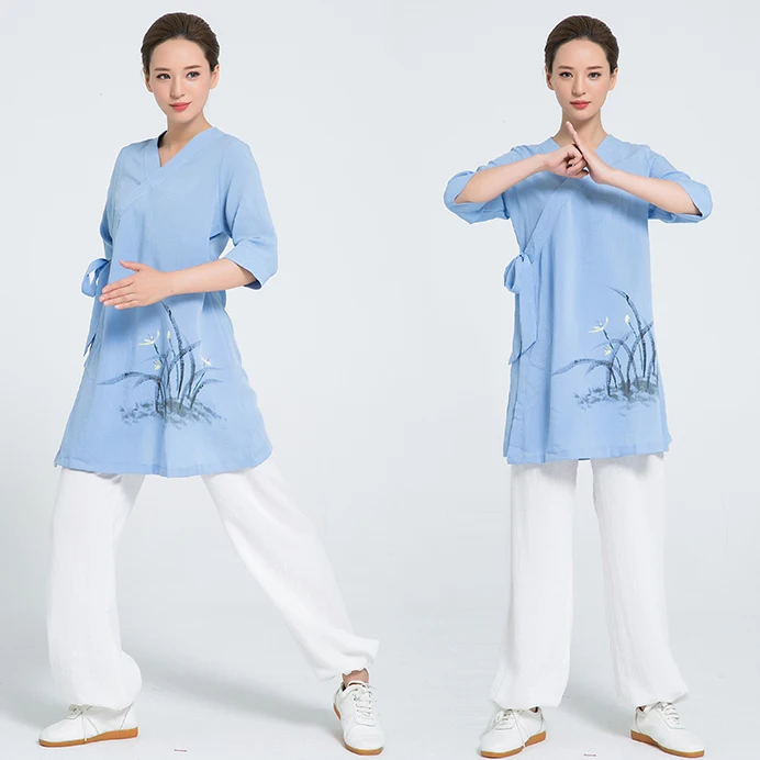 2018 льняная одежда для кунг фу ручной росписи Тай Чи женская униформа включает топ