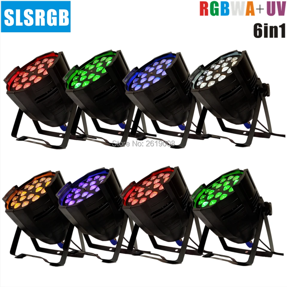8 шт./лот 18*18 Вт светодиодный Par Zoom Light RGBWA UV 6 в 1 DMX Can DJ Uplighting Up Black Color Aluminum|rgbwa uv 6in1|rgbwa