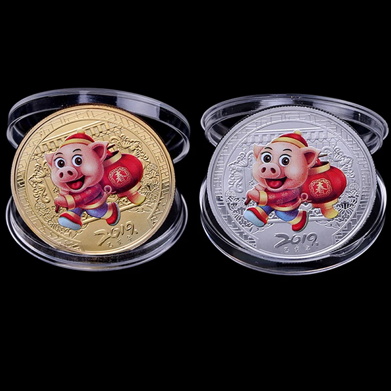Год поросенка позолоченный Китайский Зодиак Сувенир Коллекционные монеты