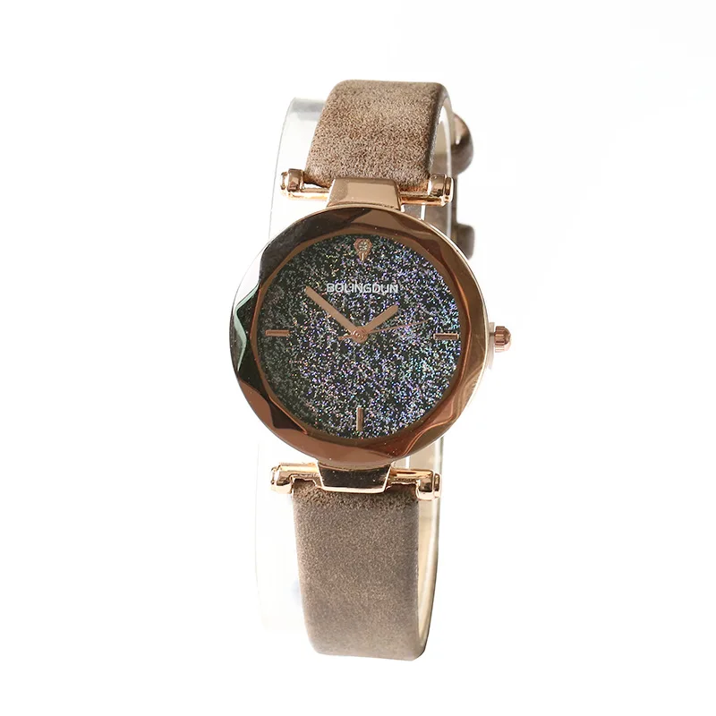 2020 Новая мода Звездное коричневого стекла часы с кожаным ремешком для женщин
