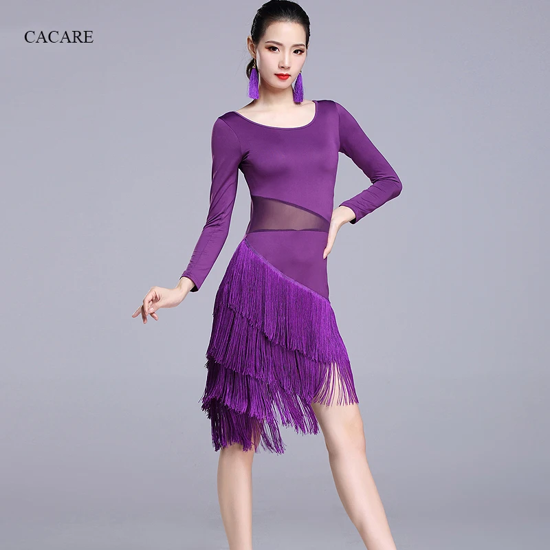 

CACARE Latin Dance Dress NEW SALE Tassels Fringe Dress Latina Salsa Dance Costumes Flapper Tango 3 Choices D0704 Lace Waist