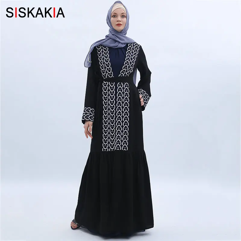 Женский мусульманский кардиган Siskakia Абая с винтажной аппликацией на лето