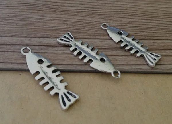 

30pcs/lot 10mmx26mm Antique silver Double sided Fish bones charm pendant