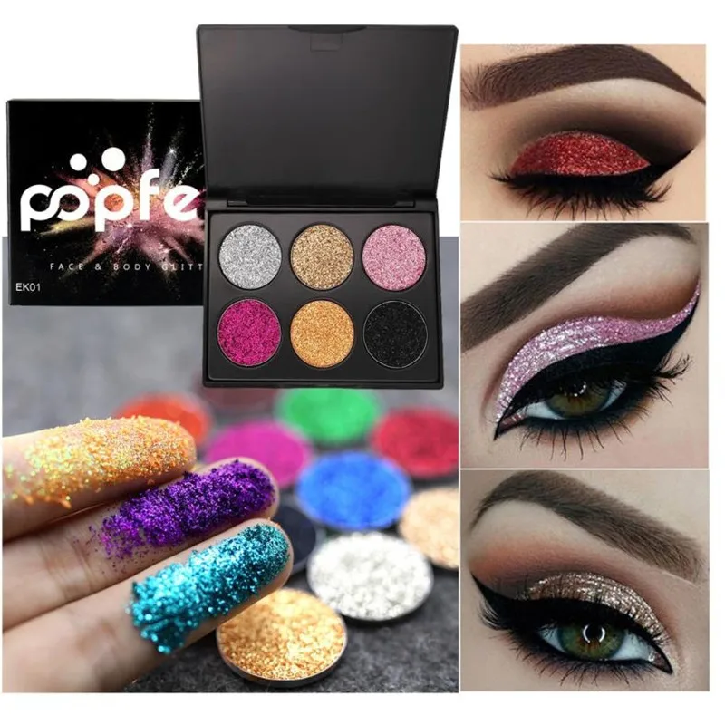 6 Color Glitter Eye Shadow Palette Long-lasting Makeup Pressed Pigment Eyes Shades Shimmer Cosmetic Make Up Eyeshadow Pallete |