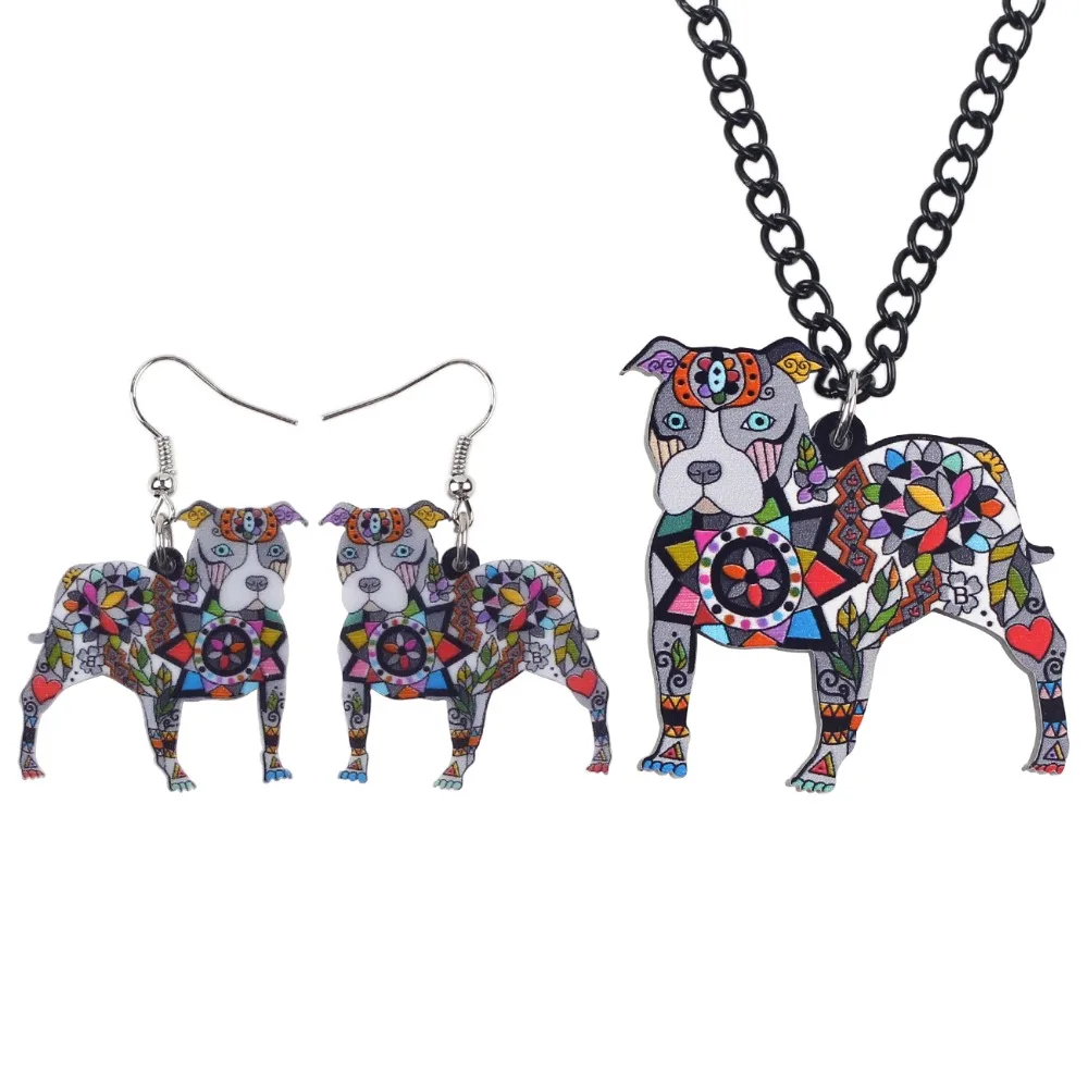 Bonsny брендовые Ювелирные наборы акриловые серьги и ожерелье в виде собаки питбуля