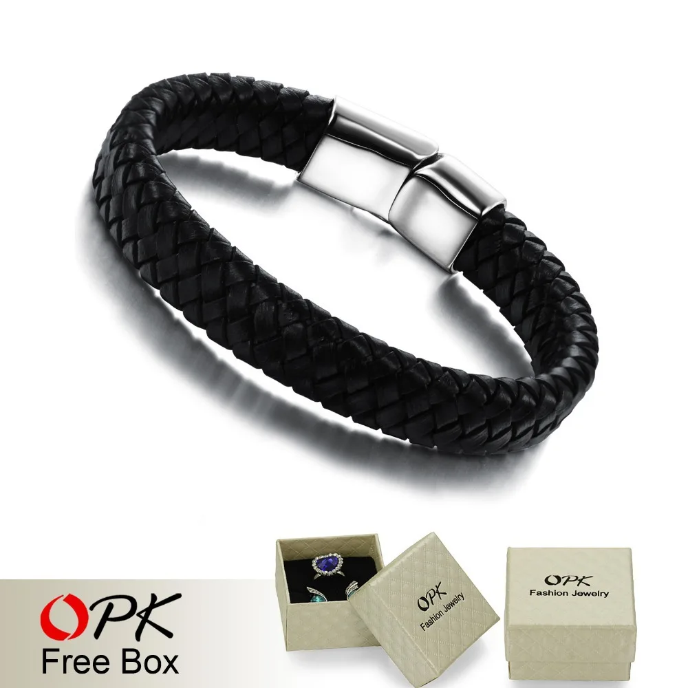 OPK Модная вязаная цепочка из натуральной кожи мужские браслеты классический