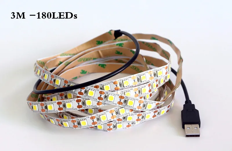 DC 5 в USB Светодиодная лента 5050 Водонепроницаемый светодиодный светильник гибкий 50 см 1 м 2 м 3 м 4 м 5 м добавить USB соединительную линию для ТВ фоновый светильник ing