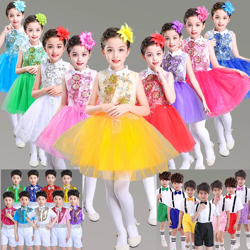 Children's dance chorus service girl princess pettiskirt costumes poetry recitation boys and girls ballet performance clothing girls ballet new children s choir clothing performance clothing for boys and girls choir performance reading clothes