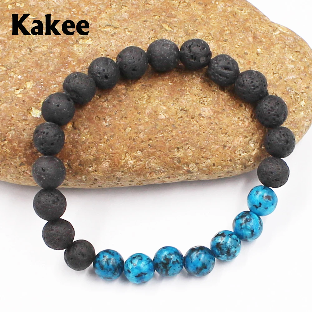 Kakee 8 мм 7 чакр черный лава камень бусы браслет Pulseras Шарм для мужчин и женщин Будда
