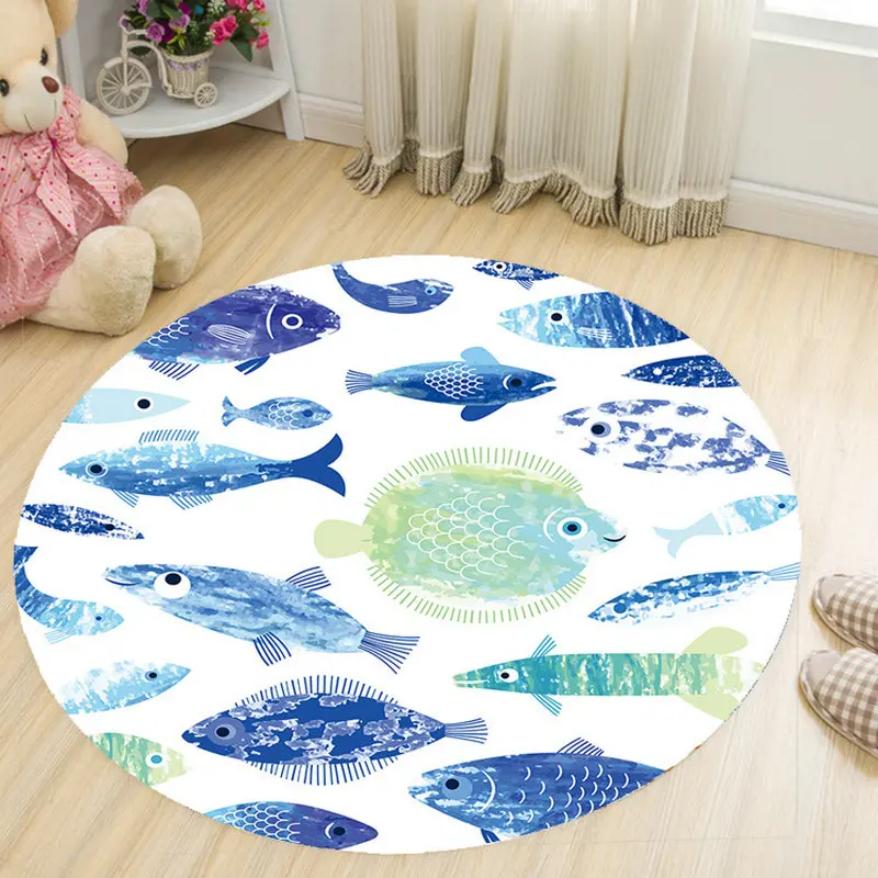 

Nordic Creative Pattern Animal Round Carpet For Living Room Doormat Cartoon Floor Mat Bedroom Crawling Carpet Kids Room
