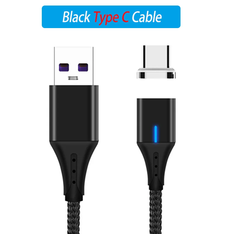Black For USB-C СВЕТОДИОДНЫЙ Магнитный зарядный кабель Usb type C Быстрая зарядка Qc 3,0 кабель Tipo C для Xiaomi Mi 9 9T A3 samsung Galaxy Note 10 2m провода - Цвет: Black For USB-C