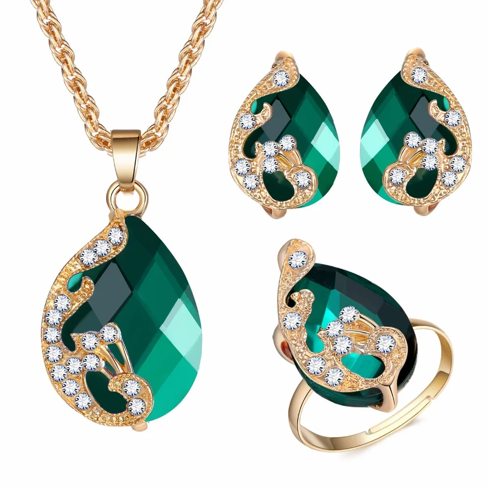 Женский ювелирный комплект из колье и серёг 5 цветов|parure bijoux|parure bijoux femmepeacock jewelry sets