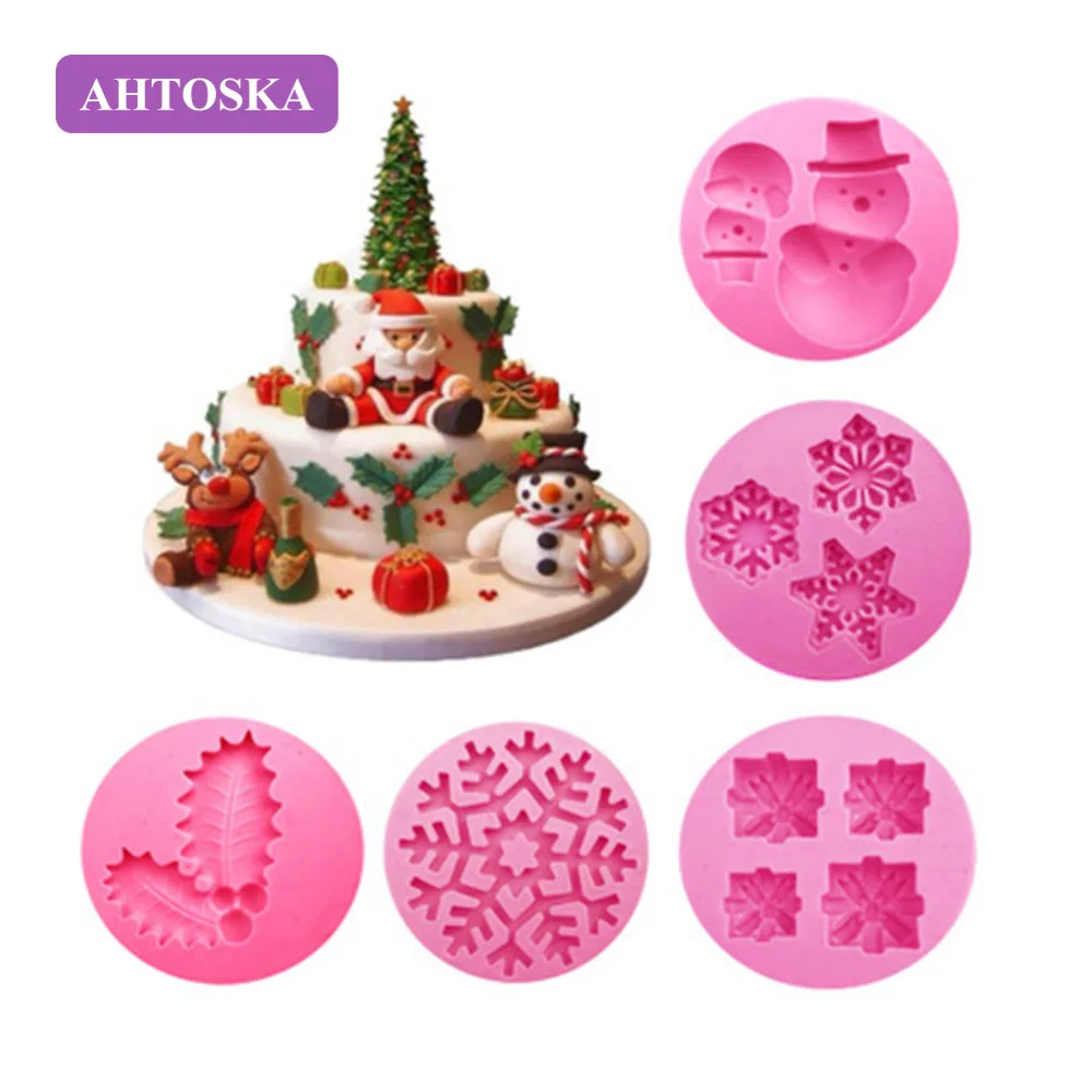 AHTOSKA 5 Шшт./компл. Рождество Торт Плесень Помадка Желе Листья Снежинка