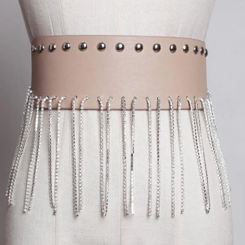 2019 Fashion Women Luxury Tassel Chain Crystal Belt Rhinestone Wide Belts bride cool Femme Waistband Straps Belts Accessories