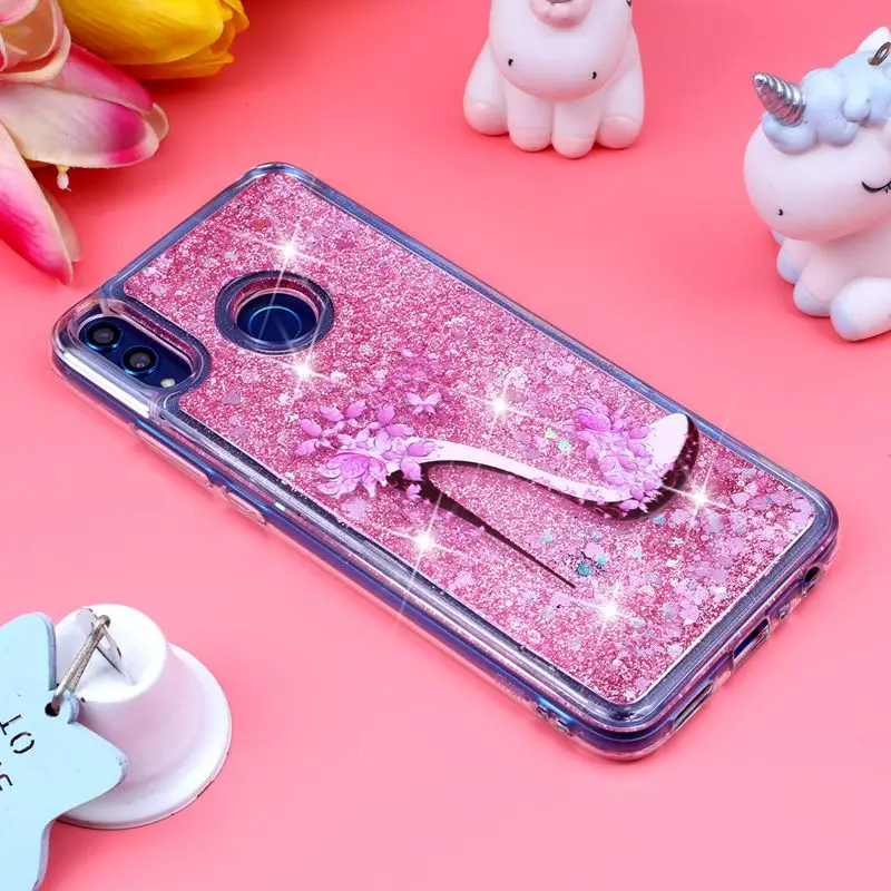 Phone Case For Huawei Honor 8X Protective Shell Glitter Shine Quicksand Shockproof Transparent Cute Back Cover Soft TPU |