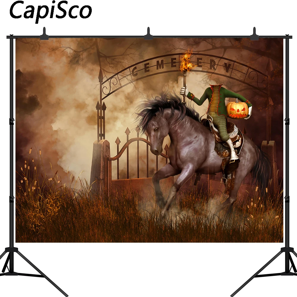 Capisco photography backdrop Gloomy Cemetery night Headless Knight Halloween theme photo background studio camera fotografica |