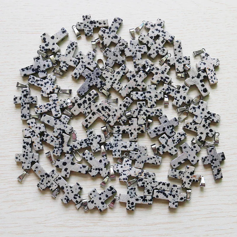 Speckle stone Натуральная Подвеска Крест, каменная многоцветная кристальная подвеска, Ювелирная подвеска для женщин 18*25 мм,, 50 шт./лот, высокое качество - Окраска металла: Speckle stone