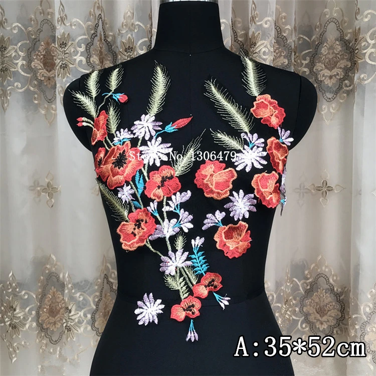 A 1pc Многоцветная длинная Цветочная кружевная вышивка, аппликация-нашивки кружевная ткань с узором пришивная RS1474 - Цвет: A 1pc
