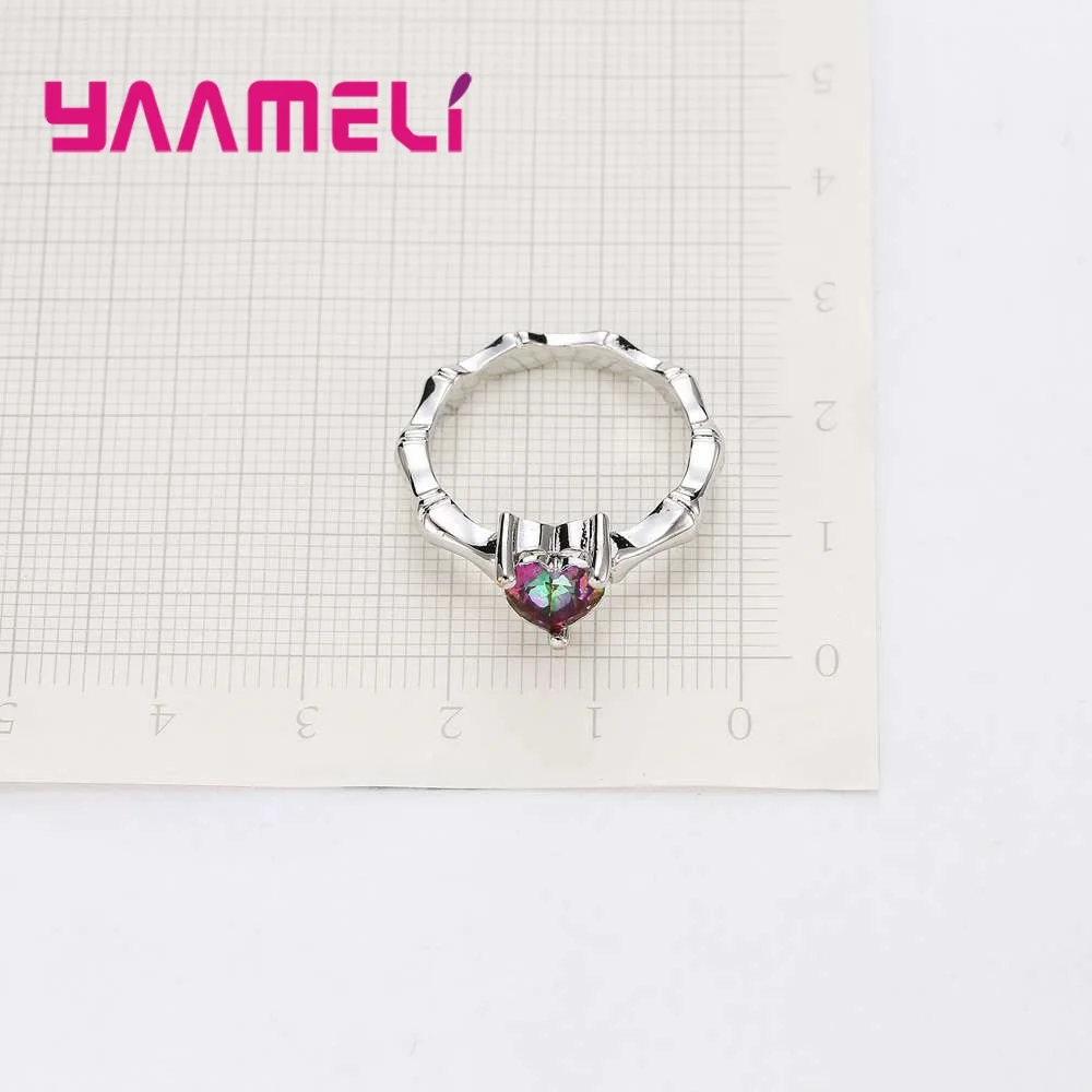 

925 Sterling Silver Fashion Big Heart Crystal Rhinestone Ladies Finger Ring Jewelry Women Birthday Gift Wholesale