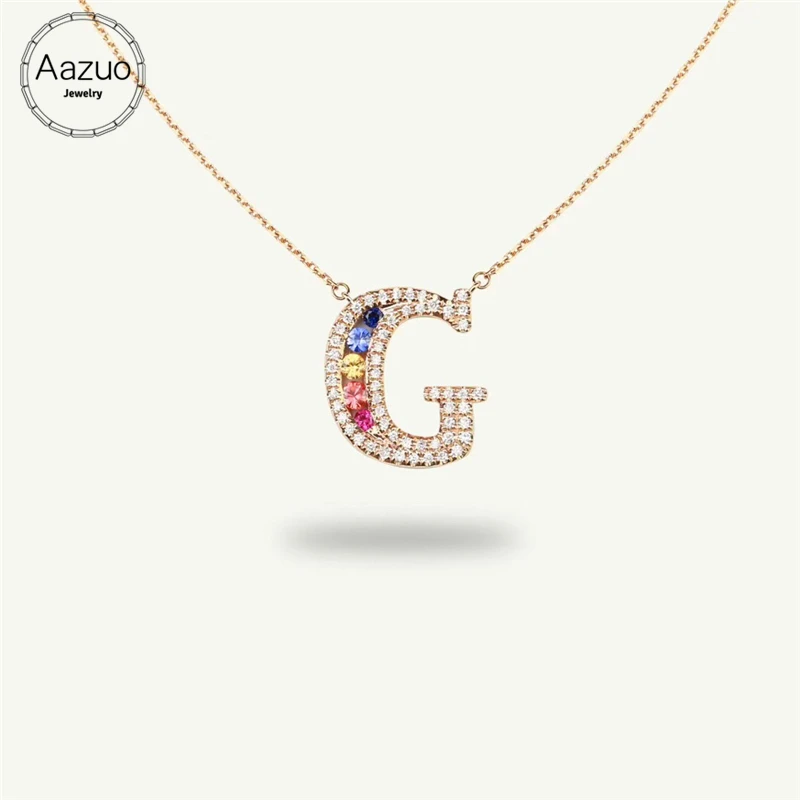 

Aazuo 18K Rose Gold Natural Coloured Gemstone Real Diamond Original Rainbow Letter Free Pendent Necklace gifted for Women Au750
