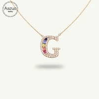 aazuo 18k rose gold natural coloured gemstone real diamond original rainbow letter free pendent necklace gifted for women au750
